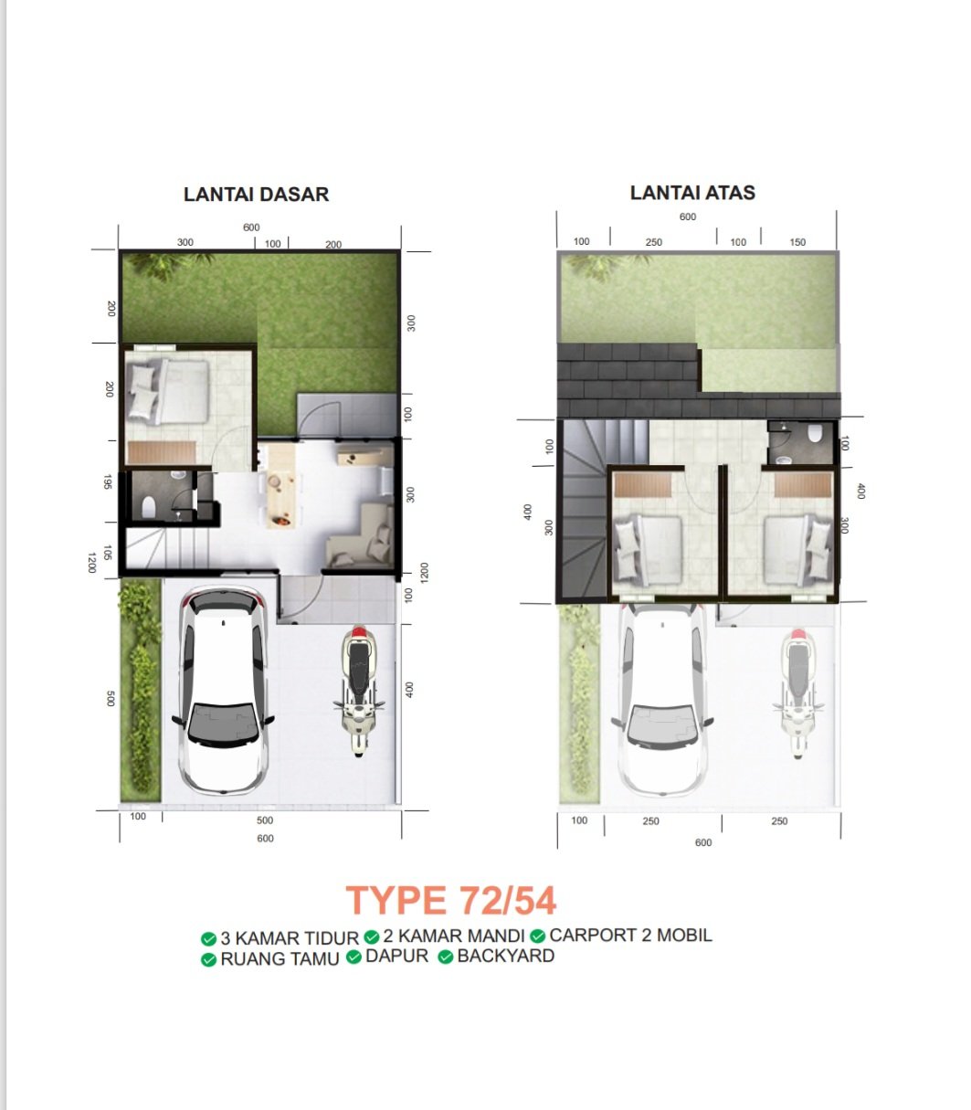 Denah Tipe 72 / 54 Royale Serpong Residence